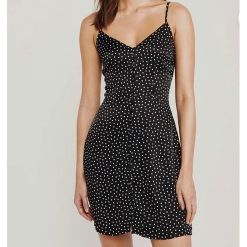 Abercrombie & Fitch Polka Dot Button Front Mini Dress Black White Small